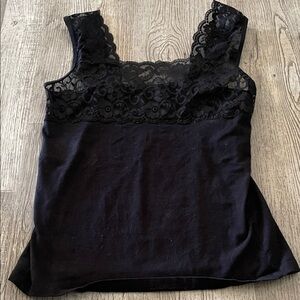 Black Lace-Trim Square Neck Tank Top